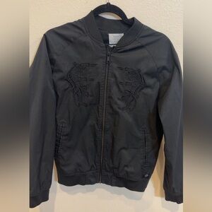 Globe Embroidered Black Bomber Jacket- Unisex